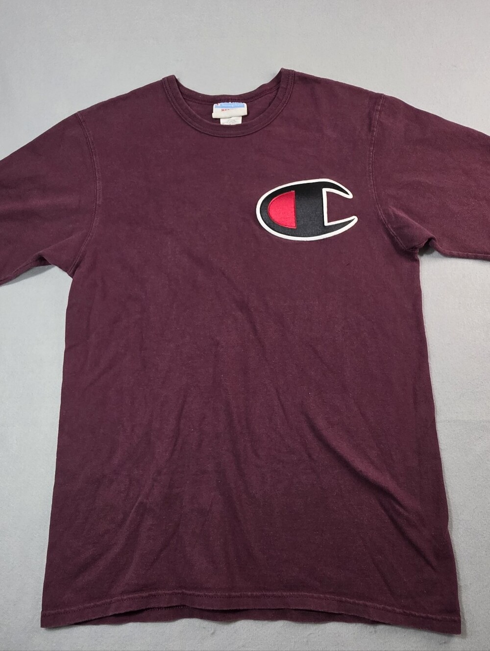 Champion Short Sleeve Crewneck Tee in Maroon with Chest Logo Medium